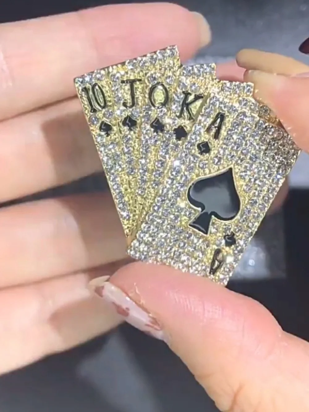 GOLD CRYSTAL POKER BROOCH / PIN / PENDANT